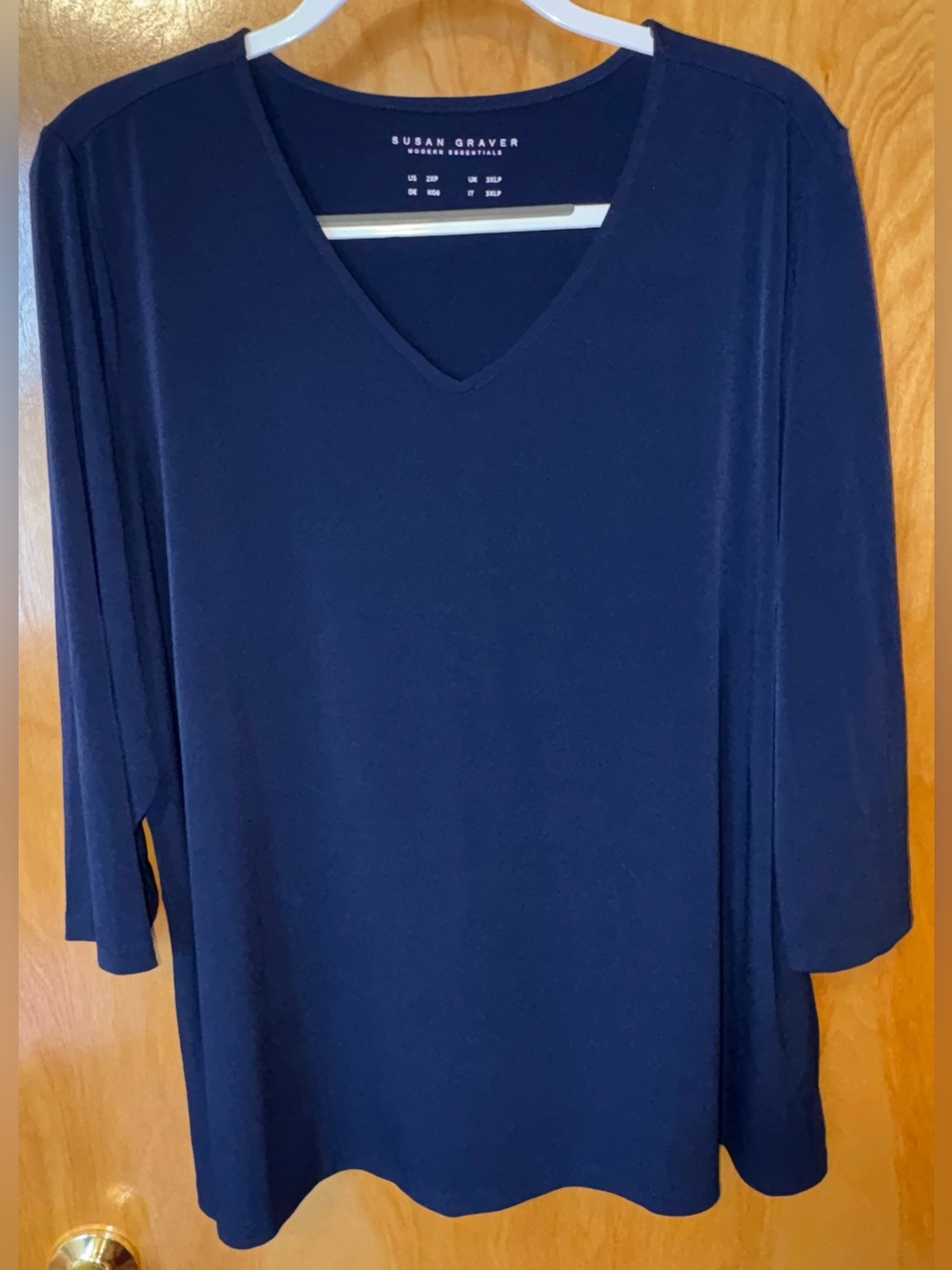 Susan Graver Modern Essentials navy blue liquid knit 3/4 sleeve top Size 2XP